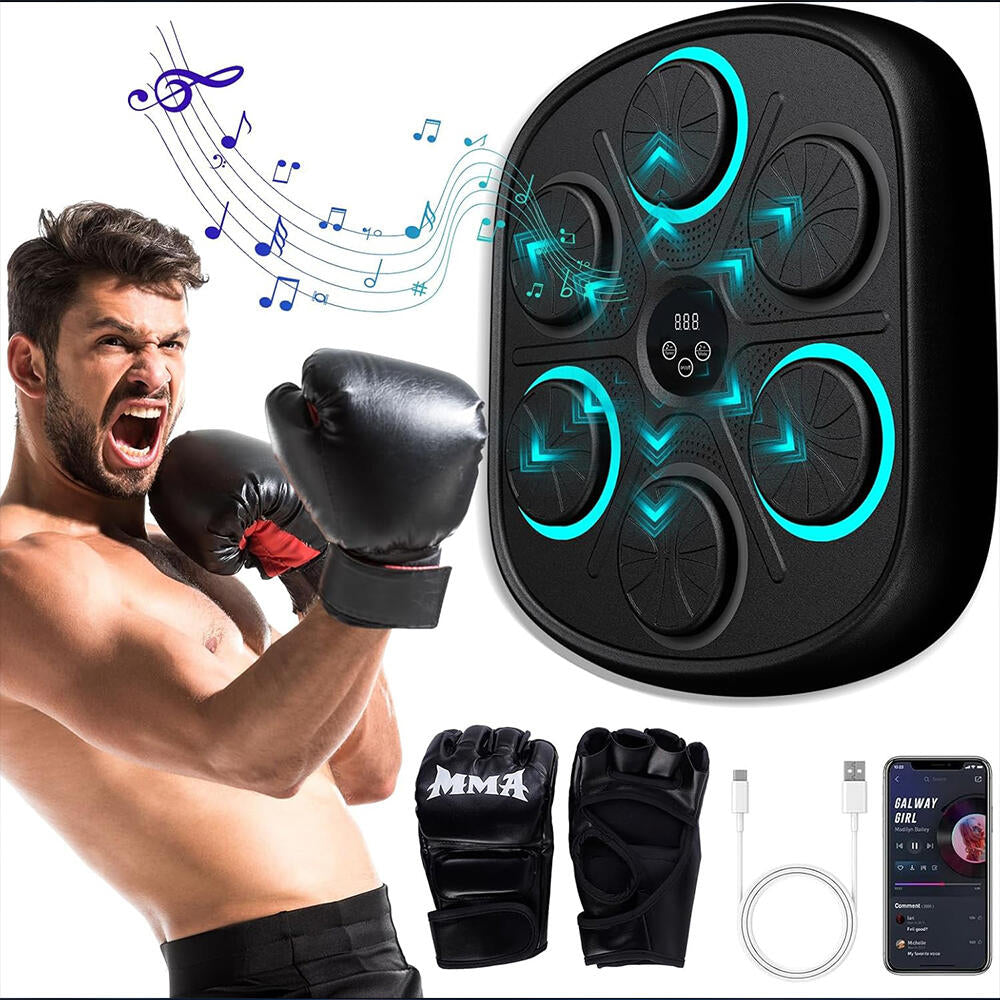 🥇 StrikeBeat™ – Máquina de Boxeo Musical Inteligente con 6 Puntos de Ataque RGB, Luces LED, Bluetooth y 2 Guantes