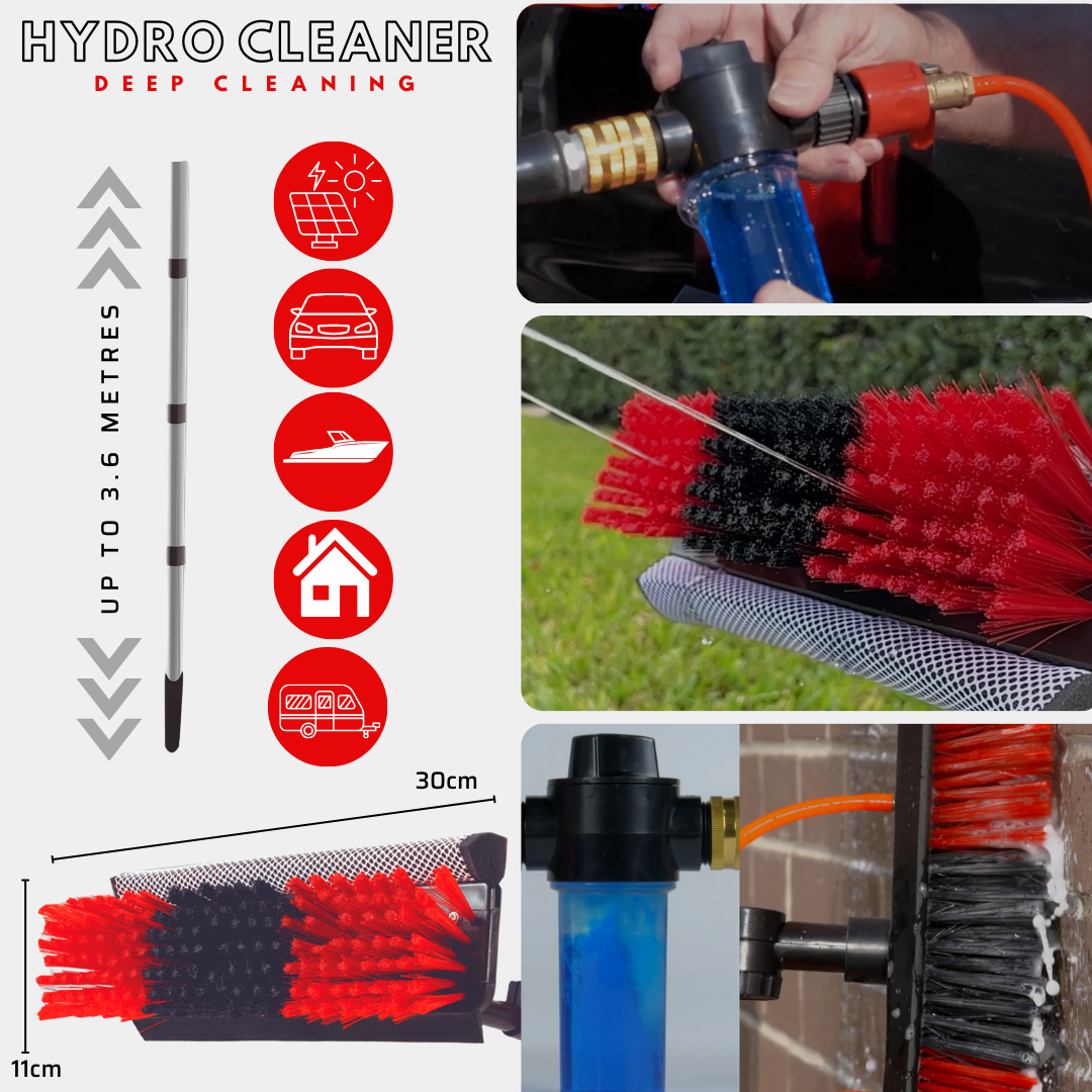 Escoba telescópica hidráulica de 3,6 m ideal para limpiar superficies altas y difíciles